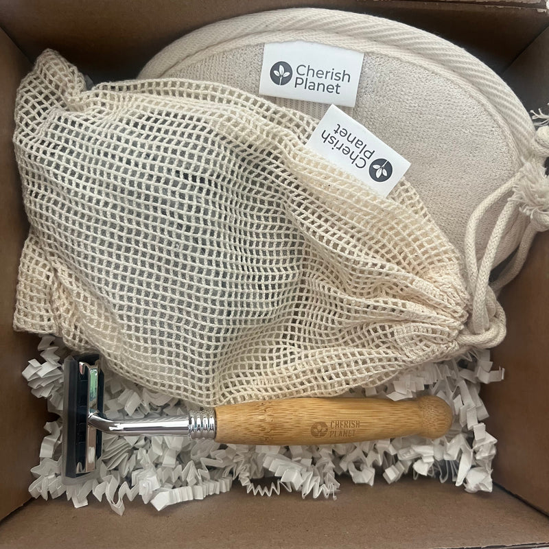 Eco-Friendly Self-Care Gift Set for Women - Natural Loofah, Bamboo Razor & Reusable Makeup Pads - Zero Waste, Plastic-Free Pampering Kit