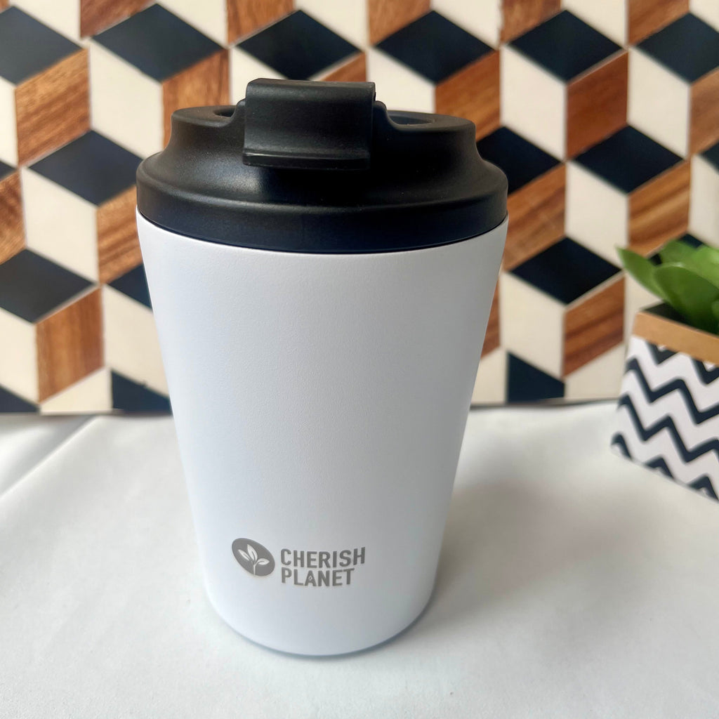 Cherish Planet White Coffee Mug 360ml - Portable Stainless Steel 12oz Coffee Cup for Home & Office - Cherish Home