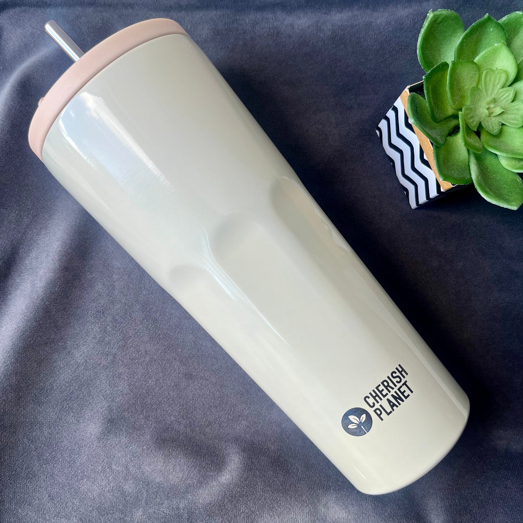 Cherish Planet Beige Thermos Cup with Built - in Straw 700ml - Large Capacity, Leak - Proof, Stylish - Cherish Home