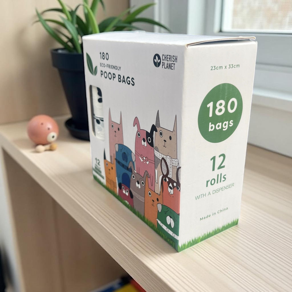 Cherish Planet Dog Poo Bags & Dispenser - Eco - Friendly, Thick Pet Waste Pick Up Bags Dispenser and 12 rolls included - Cherish Home