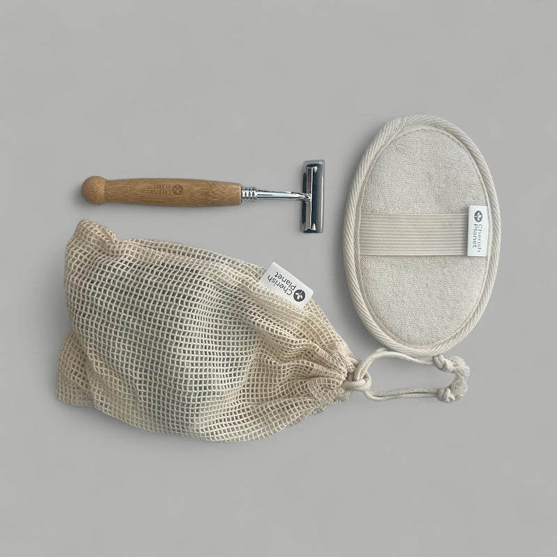 Eco - Friendly Self - Care Gift Set for Women - Natural Loofah, Bamboo Razor & Reusable Makeup Pads - Zero Waste, Plastic - Free Pampering Kit - Cherish Home