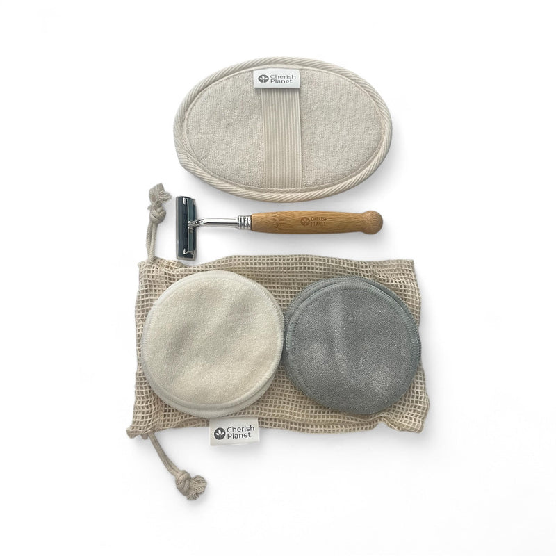 Eco - Friendly Self - Care Gift Set for Women - Natural Loofah, Bamboo Razor & Reusable Makeup Pads - Zero Waste, Plastic - Free Pampering Kit - Cherish Home
