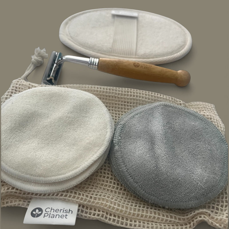 Eco - Friendly Self - Care Gift Set for Women - Natural Loofah, Bamboo Razor & Reusable Makeup Pads - Zero Waste, Plastic - Free Pampering Kit - Cherish Home