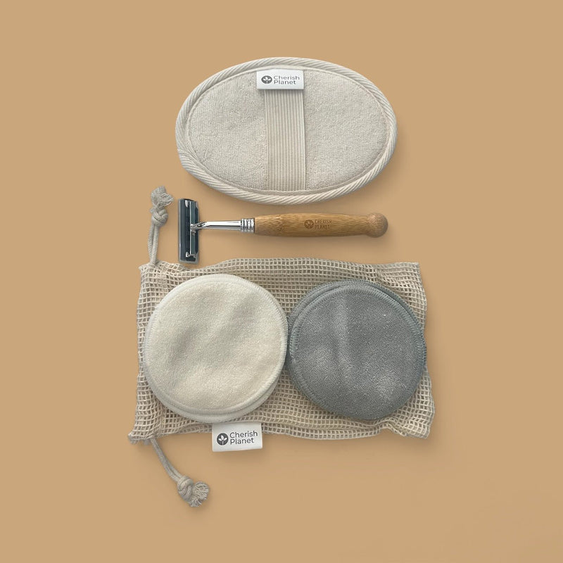 Eco - Friendly Self - Care Gift Set for Women - Natural Loofah, Bamboo Razor & Reusable Makeup Pads - Zero Waste, Plastic - Free Pampering Kit - Cherish Home