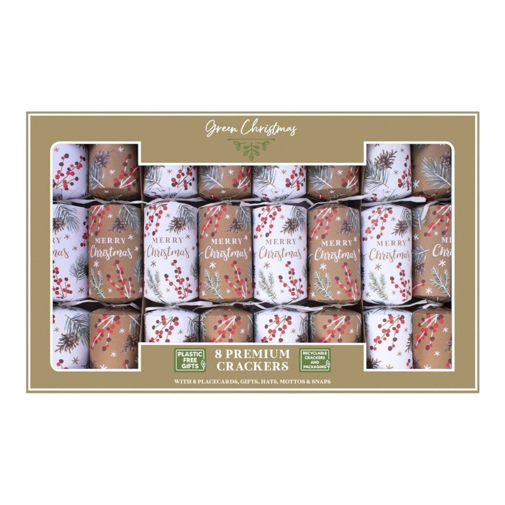Pack of 8 Eco - Friendly Luxury Christmas Crackers, Brown & White (32cm) - Cherish Home
