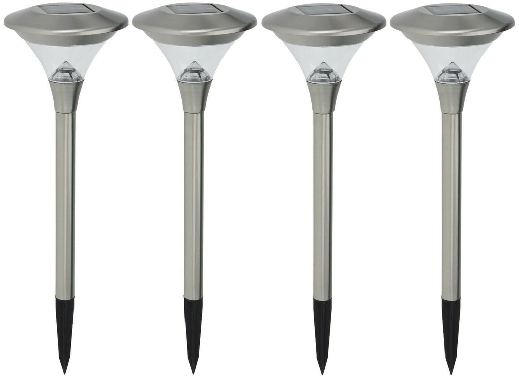 Set of 4 LED Solar Powered Lamps Grass Pathway Lights Spikes Stainless Steel - Cherish Home