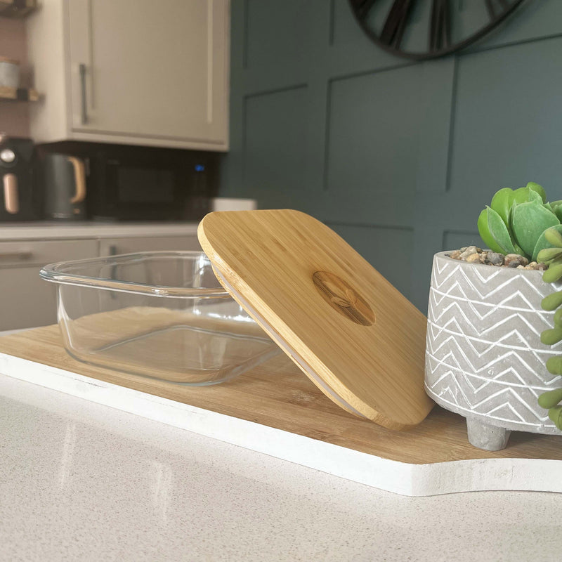 Square Glass Food Container with Bamboo Lid