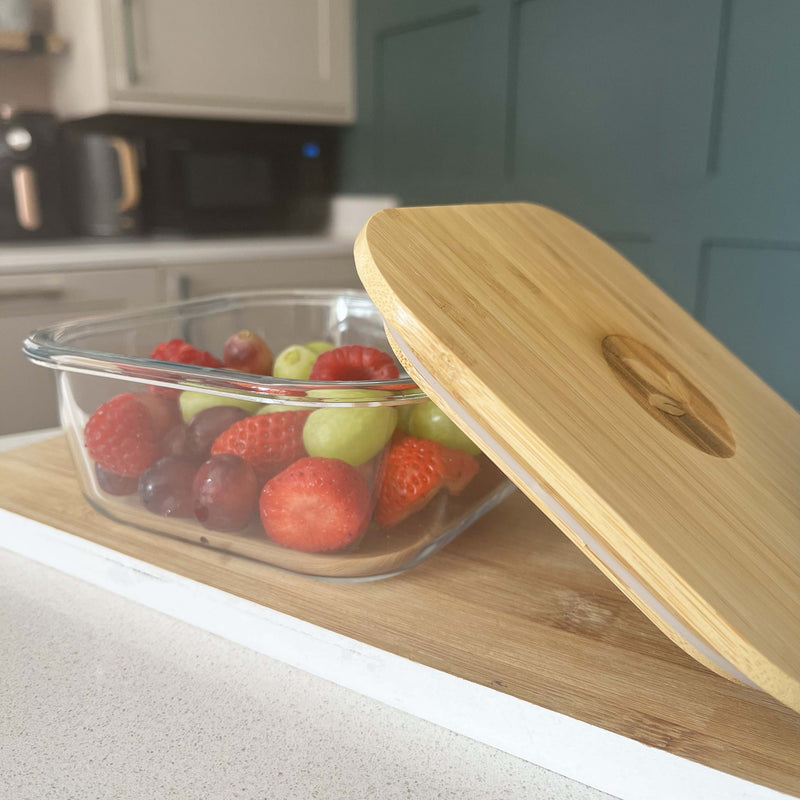 Square Glass Food Container with Bamboo Lid