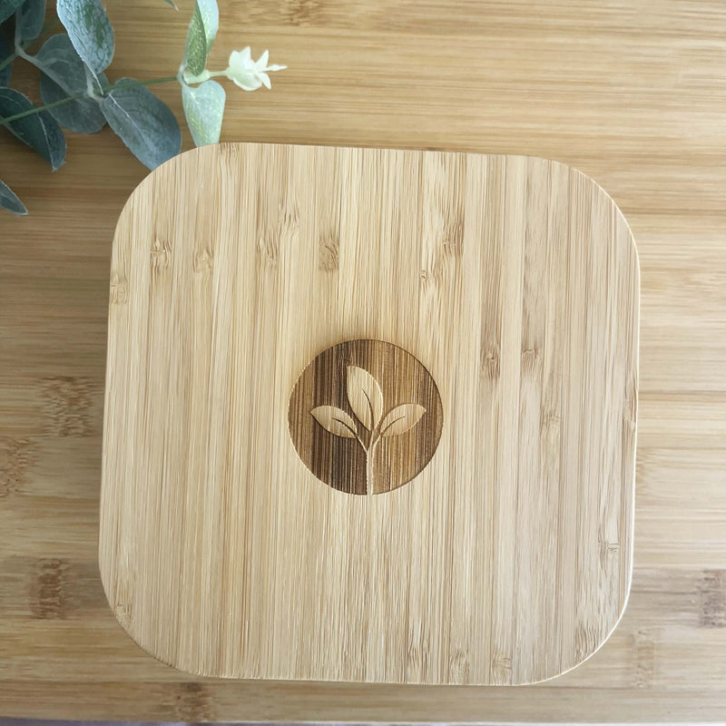 Square Glass Food Container with Bamboo Lid