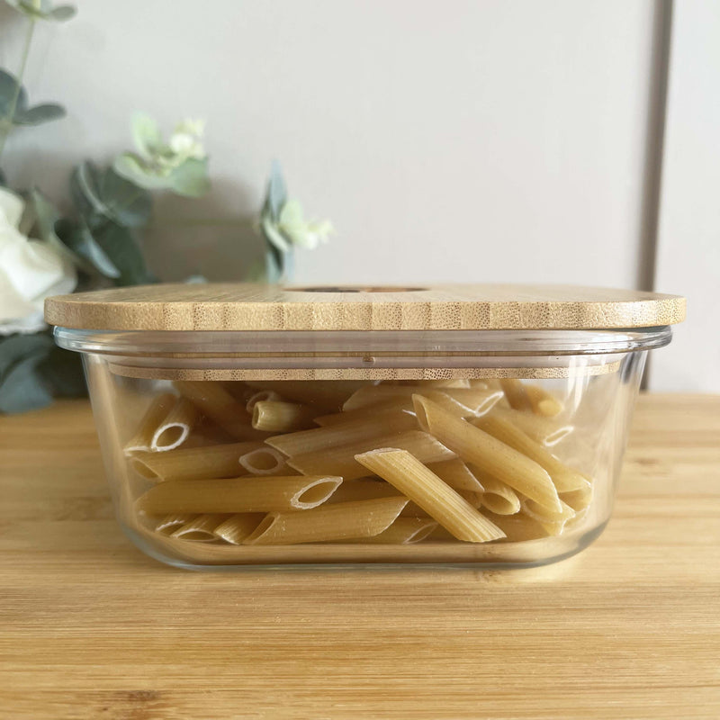 Square Glass Food Container with Bamboo Lid