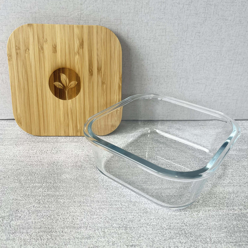 Square Glass Food Container with Bamboo Lid